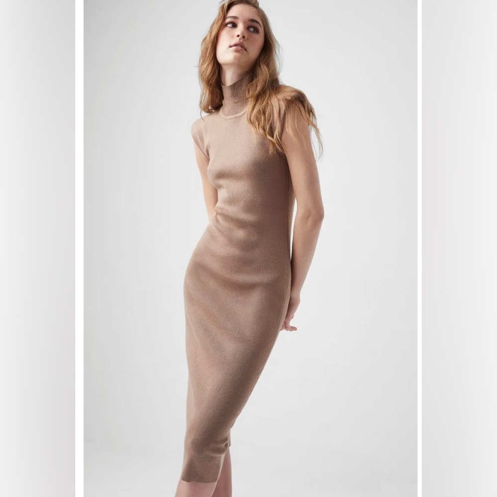 French Connection Elegant Camel Sleeveless Sweater Dress